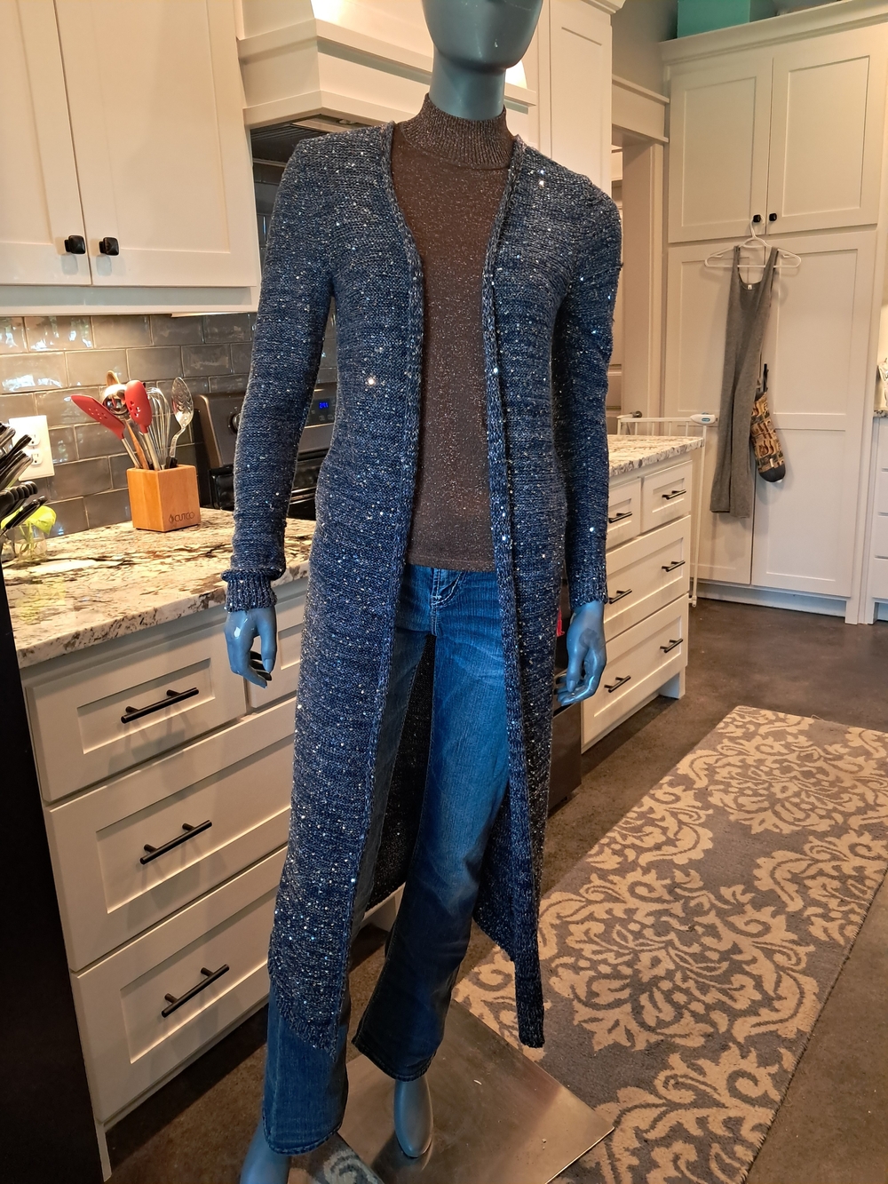 White House Black Market Navy Sparkle Long Cardigan